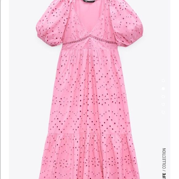 Zara pink eyelet openwork embroidered dress - Picture 13 of 15